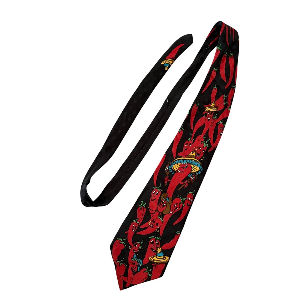 Ties In Disguise Mens Silk Necktie Black Red Chili Pepper Sombrero Novelty Tie